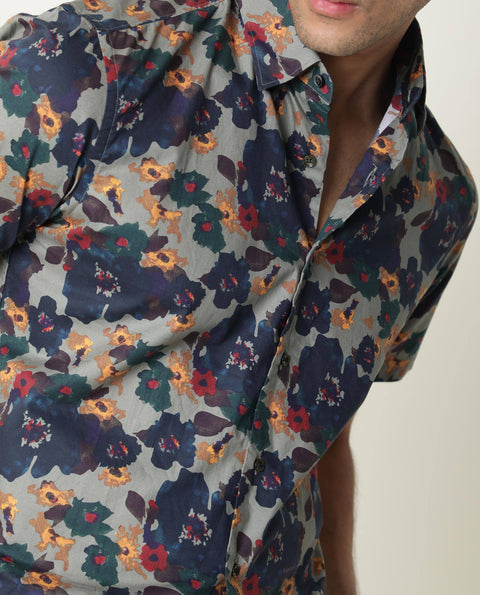 RARE RABBIT REGULAR FIT FLORAL PRINT SHIRT VISHH - GREEN