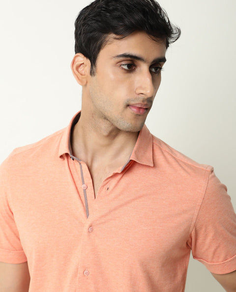 RARE RABBIT REGULAR FIT PLAIN SHIRT MIRAJ - ORANGE