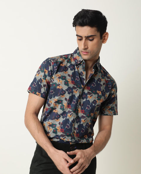 RARE RABBIT REGULAR FIT FLORAL PRINT SHIRT VISHH - GREEN