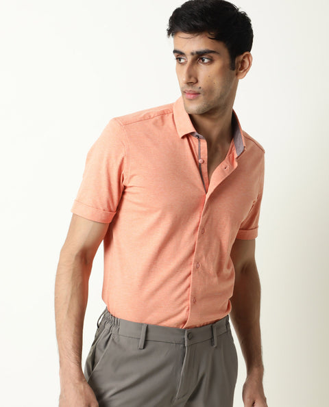 RARE RABBIT REGULAR FIT PLAIN SHIRT MIRAJ - ORANGE