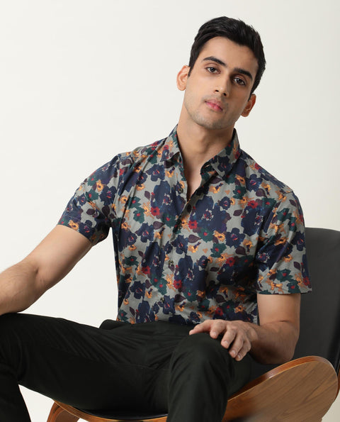RARE RABBIT REGULAR FIT FLORAL PRINT SHIRT VISHH - GREEN