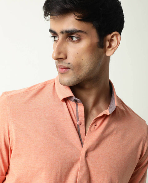 RARE RABBIT REGULAR FIT PLAIN SHIRT MIRAJ - ORANGE