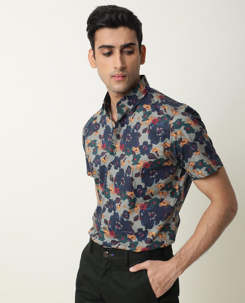RARE RABBIT REGULAR FIT FLORAL PRINT SHIRT VISHH - GREEN