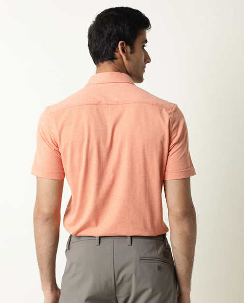RARE RABBIT REGULAR FIT PLAIN SHIRT MIRAJ - ORANGE