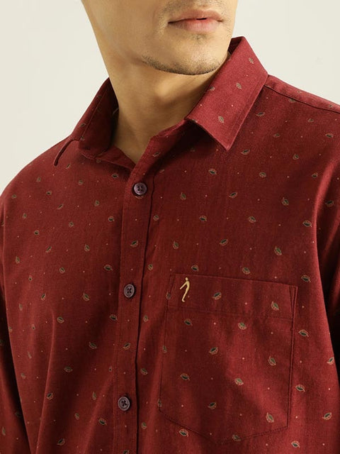 Indian Terrain Men Red Printed Full Sleeve Cotton Shirt