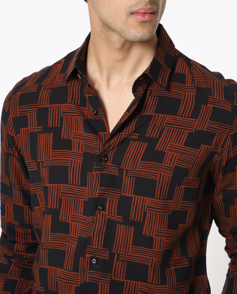 RARE RABBIT GEOMETRIC PRINT SHIRT HICKS - BLACK