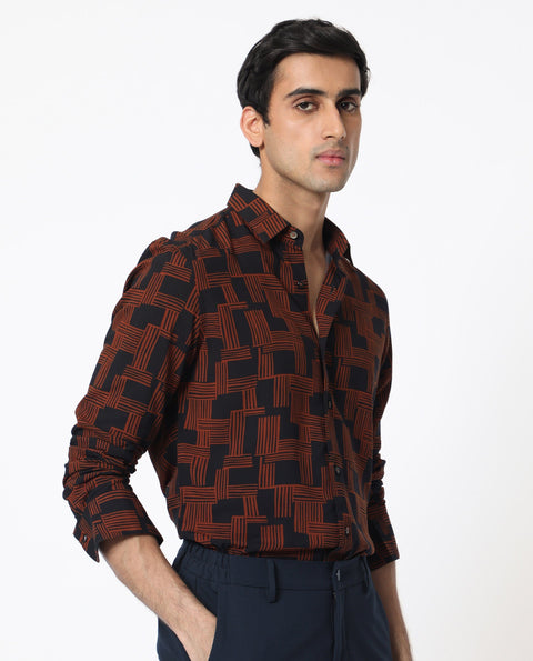 RARE RABBIT GEOMETRIC PRINT SHIRT HICKS - BLACK