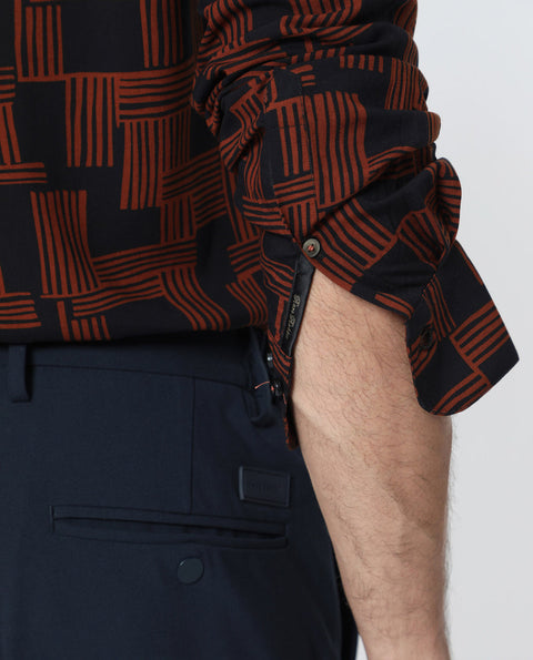 RARE RABBIT GEOMETRIC PRINT SHIRT HICKS - BLACK