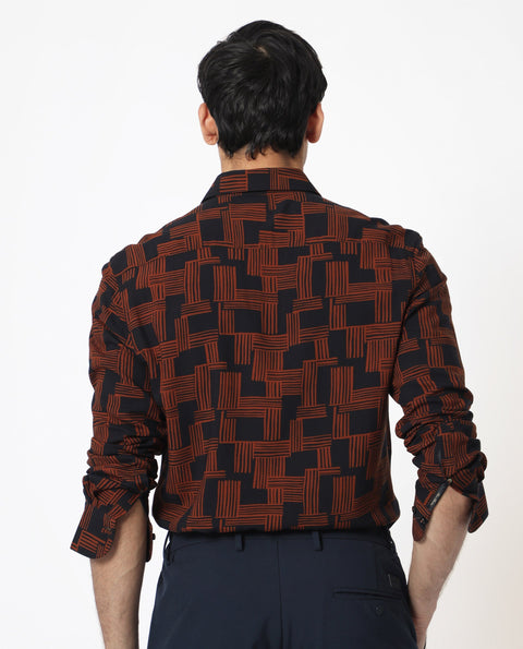 RARE RABBIT GEOMETRIC PRINT SHIRT HICKS - BLACK