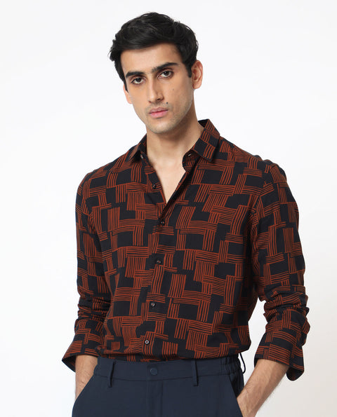 RARE RABBIT GEOMETRIC PRINT SHIRT HICKS - BLACK