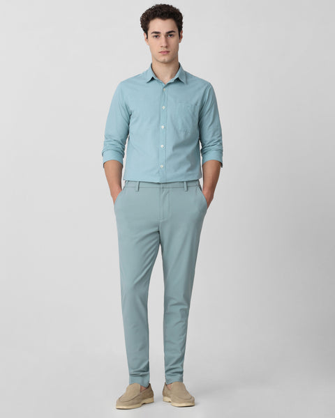BUY MUFTI Turq Cotton Linen Plain Slim Fit Casual Shirt