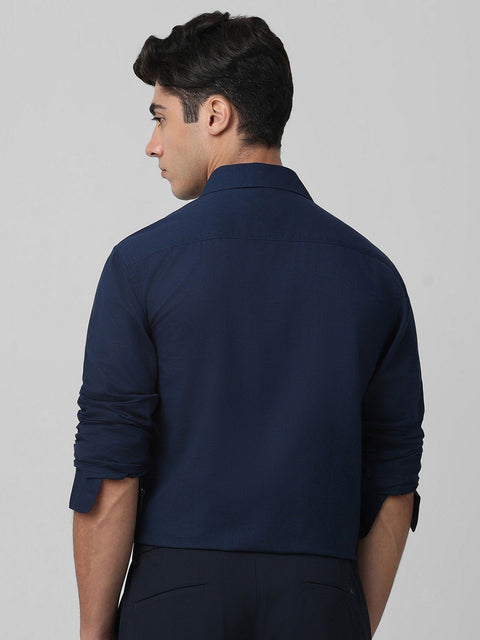 BUY Mufti Men Navy Blue Solid Slim Fit Shirt