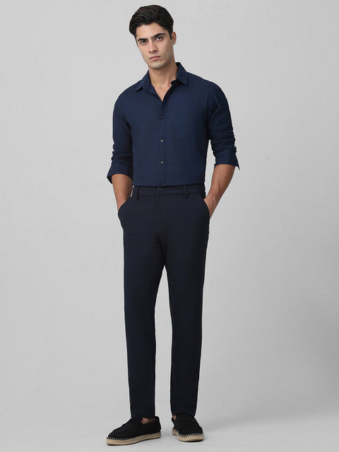BUY Mufti Men Navy Blue Solid Slim Fit Shirt