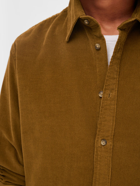 SELECTED HOMME Brown Corduroy Full Sleeves Shirt
