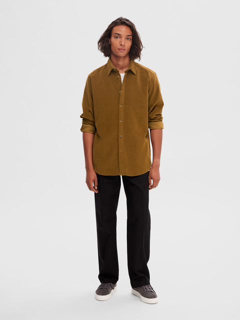 SELECTED HOMME Brown Corduroy Full Sleeves Shirt