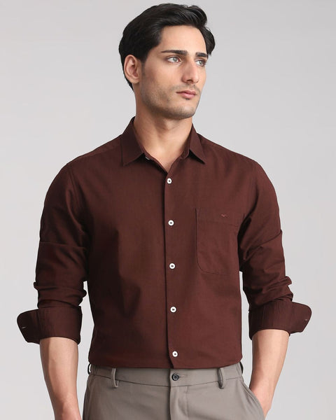 MUFTI MAROON COTTON LINEN PLAIN SLIM FIT CASUAL SHIRT