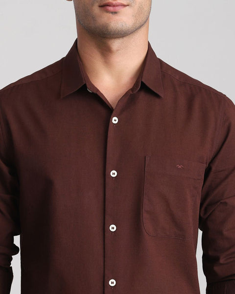 MUFTI MAROON COTTON LINEN PLAIN SLIM FIT CASUAL SHIRT
